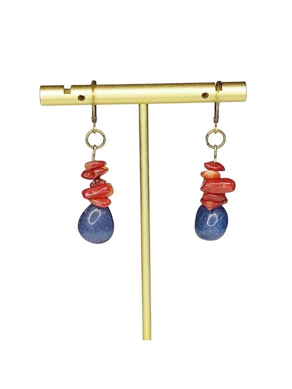 New Agate And Coral Dangle Earrings